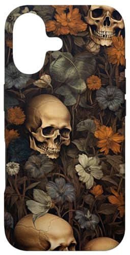 Hülle für iPhone 17 Totenkopf Floral Rosen Muster Dunkle Blumen Schädel