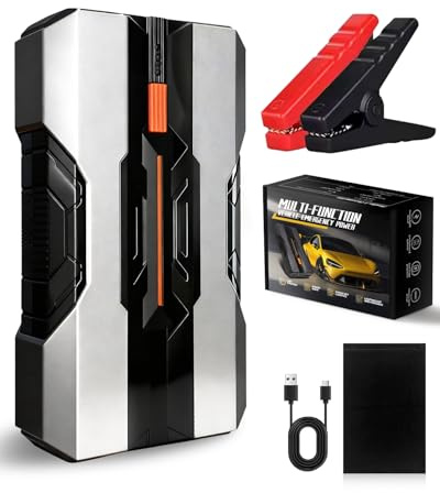 Starthilfe Powerbank für pkw, 12V Supersafe Booster Auto Starthilfe Powerbank (Bis zu 6L Benzinmotor und 3L Dieselmotor) Autobatterie mit Starthilfekabel, LED, IP64 Wasserdicht für PKW LKW Motorrad