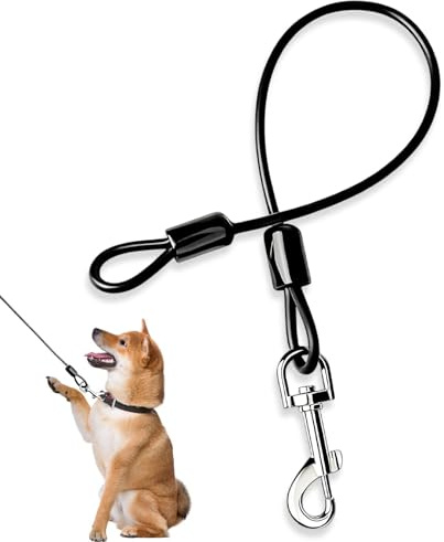 HUANR Bissfeste Hundeleine, Stahlseil Hund Sicherheitsgurt, Schwarzes | Hundeleine Verlängerungsseil mit 360° Schnalle, Hausleine für Hunde, für Zuhause, Park und Camping