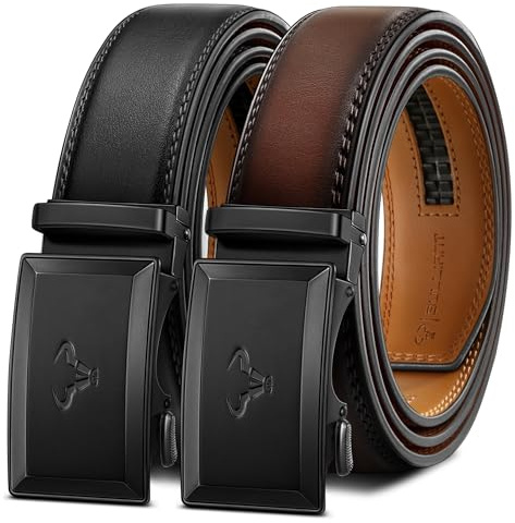 Gürtel Herren 2er,BULLIANT Automatik Ledergürtel 35mm,Größe Angepasst | Herren Ratschengürtel für Business&Anzug,Lochloser Gürtel
