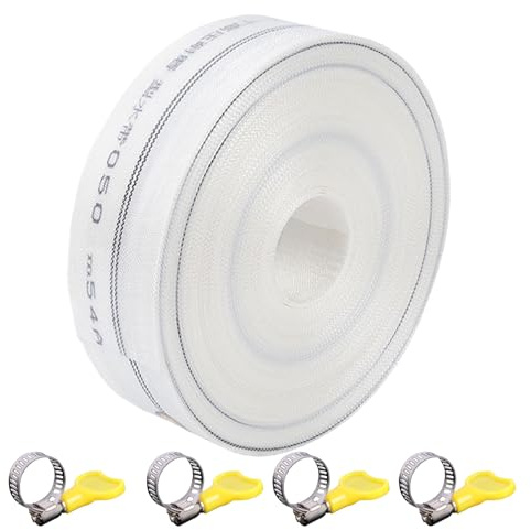 Manguera Plana 20M, Ø32 mm (11/4 pulgadas),Manguera De Evacuación,Mangueras de Riego con 4 Abrazaderas,Manguer-De Tejido con 4 abrazaderas,Mangueras Industrial para Bomba de Agua Sumergible o Sucias
