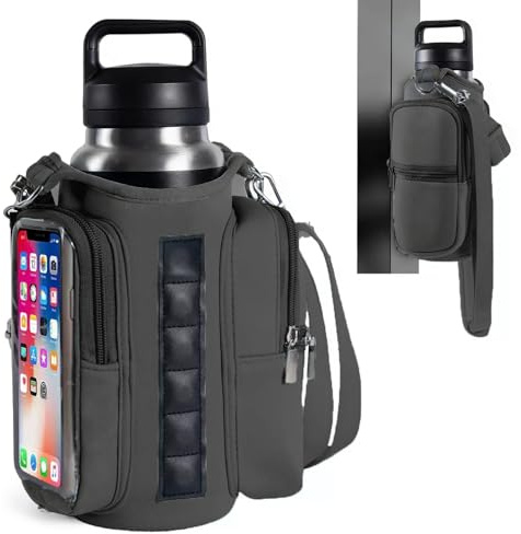 Magnetic Gym Bag Water Bottle Holder Strong Magnetic Gym Bag with Strap & Phone Pockets, Multi-Purpose Sport Bottle Organizer with 6 Magnet Gym Accessories Sling Small Gym Bag Pouch (Black)
