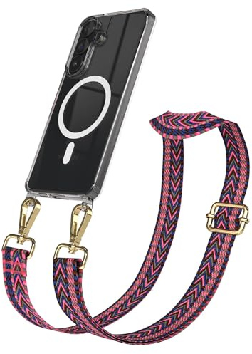 EAZY CASE Handykette - Verstellbares Taschenband kompatibel mit Galaxy S26 Plus, Schulterriemen, Handykordel mit Silikon Hülle, Qi Charging kompatibel, Umhängetasche, Zebra - Schwarz Beige Gold