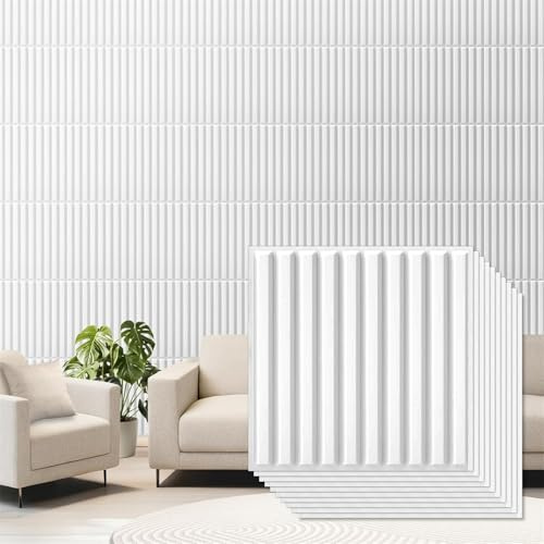 Lot de 12 panneaux muraux 3D - Panneaux en plastique PVC - Revêtement mural - Pour intérieur et extérieur - Panneaux muraux 3D - Carreaux - Blanc - 50 x 50 cm - 3 m²