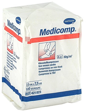 Hartmann 4218237 Medicomp Vliesstoffkompresse, Unsteril, 4fach, 7.5cm x 7.5cm, 100 Stück