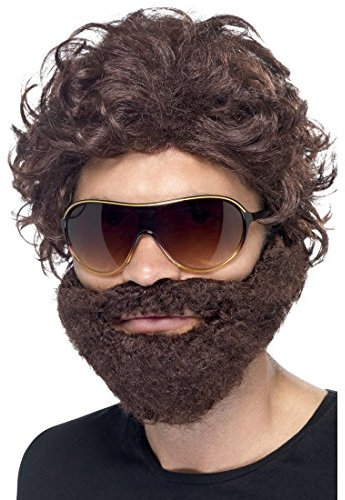 NET TOYS Hangover Kit braun JGA Perücke mit Bart und Sonnenbrille Brauner Vollbart mit Haaren Stag Do Barthaare mit Haaraufsatz Junggesellenabschied Zubehör
