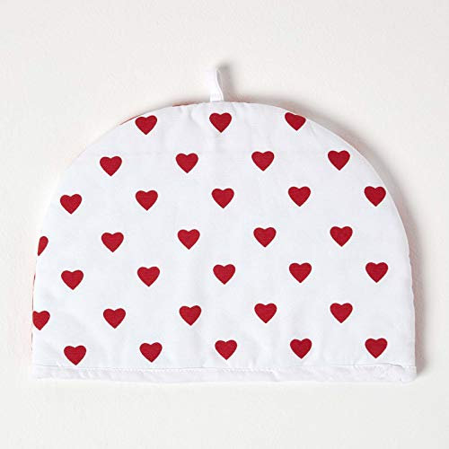 HOMESCAPES Double Design Tea Cosy red Hearts Muff Teapot Warmer 100% Cotton