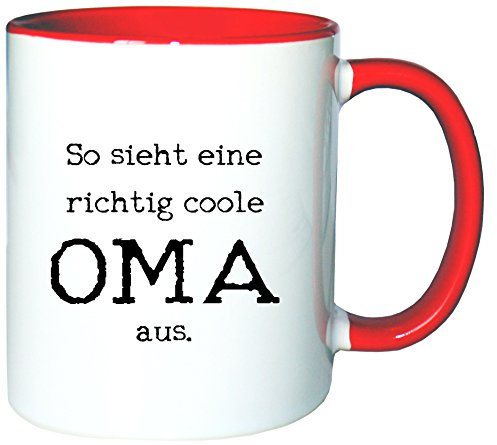 Mister Merchandise Kaffeetasse Becher So Sieht eine richtig Coole Oma aus Omi Großmutter, Farbe: Weiß-Rot