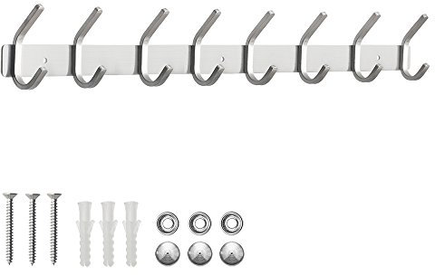 ERWEY 8 Haken Kleiderhaken Wand Hakenleiste Edelstahl Garderobenhaken Garderobe Haken Handtuchhaken Wandmontage Gebürstet ca. 30kg SUS304