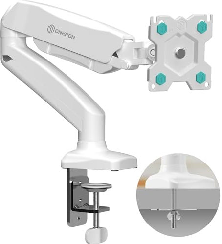 ONKRON Monitor Halterung für 13-32 Zoll Bildschirme bis 8 kg, Tischhalterung Monitor Ständer mit Gasdruckfeder, Bildschirmhalterung VESA 75x75-100x100, Verstellbarer Bildschirm Arm Weiß, G80-W