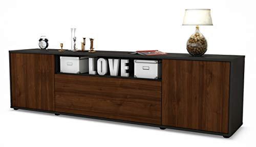 Stil.Zeit TV Schrank Lowboard Ariana, Korpus anthrazit matt, Front Holz-Design Walnuss (180x49x35cm), mit Push-to-Open Technik