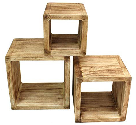 levandeo 3er Set Regal-Cube 44x35cm Holzregal Holz Board Used-Design Würfelregal Natur Regalwürfel