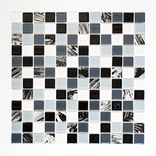 Mosaik Fliese selbstklebend Transluzent weiß grau schwarz Glasmosaik Crystal grau schwarz weiß wisch für WAND KÜCHE FLIESENSPIEGEL THEKENVERKLEIDUNG Mosaikmatte Mosaikplatte