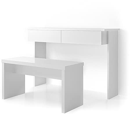 Vicco Schminktisch Weiß Azur 120x83x40 cm - Frisiertisch mit Bank, Zwei leichtgängige Schubladen – Paletten, Pinsel & Schmuck sofort Sortiert