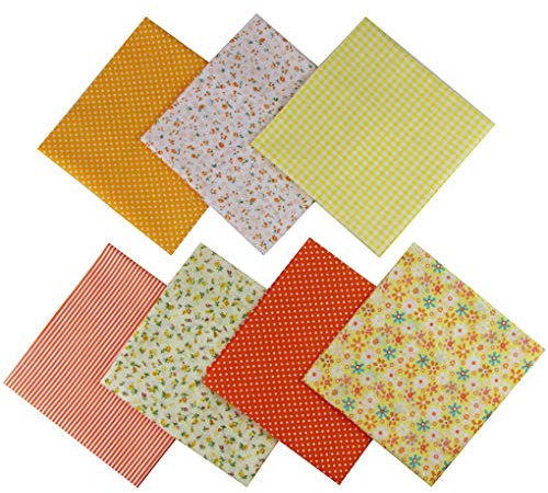 Jukway 7 Stück Baumwollstoff 50 x 50 cm Quadrate Patchwork Stoffe zum Nähen Quilten DIY Dekoration Basteln Handwerken, Reine Baumwolle Stoff Bedruckte Verschiedene Muster Stoffpakete (Gelb)