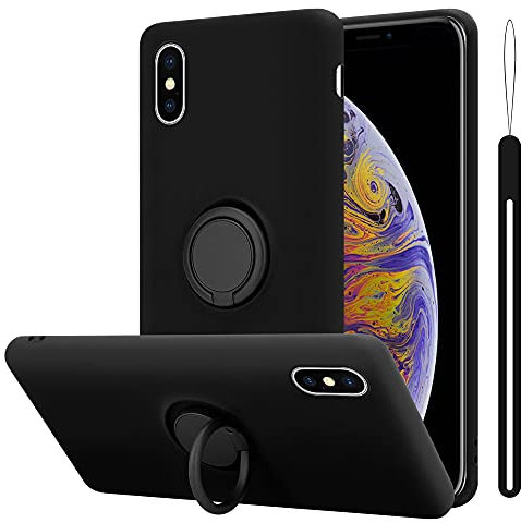 cadorabo cover compatible with Apple iPhone XS MAX in LIQUID BLACK - Mobile Phone Case made of flexible TPU Silicone with Ring - Silicone Cover Protective Ultra Slim Soft Back Case Bumper