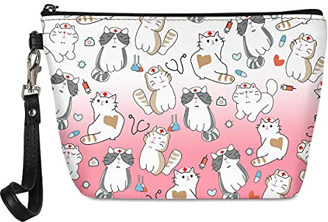 UOIMAG Trousse de Toilette pour Femme - Sac à cosmétiques en Cuir synthétique - Étanche, Chats Roses., Taille Unique