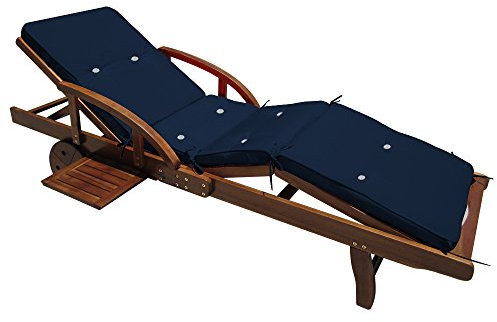 Detex® Auflage Liege wetterfest UV-beständig Schlaufen Zugband 5cm Dicke Polster Gartenmöbel Sonnenliege Gartenliege 195x55x5cm Zierknöpfe Blau