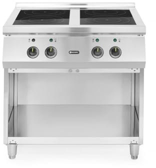 HENDI Induktionsherd, 4 Kochzonen: 2x 5kW und 2x 3,5kW, mit Ablagefläche, Höhenverstellbare Füße, Induktionskochfeld, Induktionskochplatte, 400V/17000W, 800x700x(H)870mm, Edelstahl