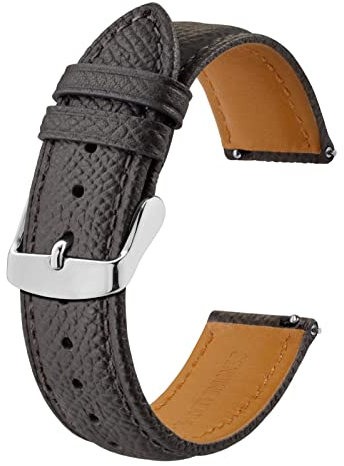 BISONSTRAP Uhrenarmbänder mit Schnellverschluss,Textur Leder Uhrenarmband für Herren und Damen,18mm,Dunkelgrau,Silberne Schnalle