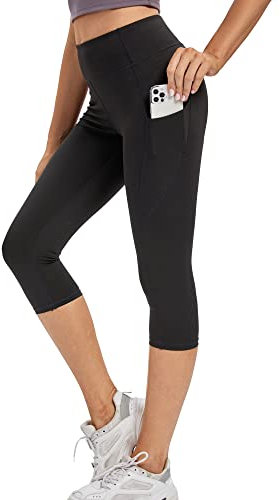 adorence Sport Leggings Damen 3/4 (Nacktes Gefühl, High Waist, Blickdicht) Capri Leggings Damen-Schwarz,S