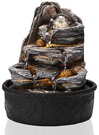 BTGGG Indoor Fountains with Rolling Ball LED Light Indoor Water Features 20.5 * 20.5 * 25CM Desktop Waterfall Fountain for Relaxation, 3 Pin UK Plug Included