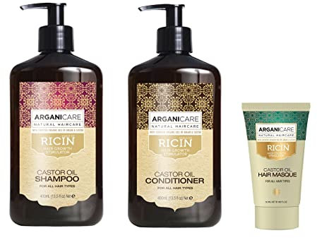 ARGANICARE | Sortiment Ricin | Mit Bio-Rizinusöl | Haarpflege | Füttert | Stärkt | Spendet Feuchtigkeit | Alle Haartypen | Shampoo + Spülung + Probe (Maske)
