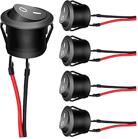 UMTMedia® 5Pcs 12V Round Rocker Switches 20mm AC 6A/250V 10A/125V SPST 2 Pin 2 Position On/Off Toggle Car Boat Caravan On/Off - With 100mm Pre-soldered Wires KCD1