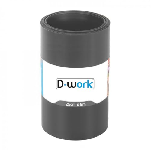 D-Work Bordure De Jardin Flexible PVC Lisse Résistante - Longueur 9 M - Hauteur 25 cm - Épaisseur 1 mm - Anti UV - Gris Anthracite (RAL 7012)
