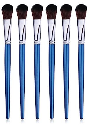6 Pcs Mop Brush for Acrylic Painting, 1 Inch Oval Blending Brushes Artist Paint Brushes for Acrylic Watercolor Oil Painting Face Body Art, Blue