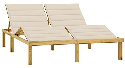 BULANED Doppel-Sonnenliege mit Creme Auflagen, Gartenliege, Liegestuhl, Sonnenstuhl, Sonneninsel Outdoor, Liegen, Gartenmöbel, Bäderliege, Relaxliege, Kiefer Imprägniert