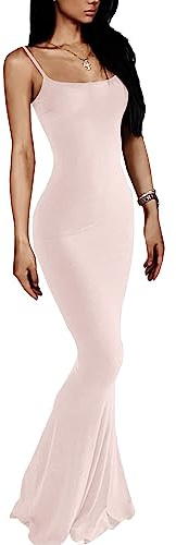 VIUTIL Robe maxi moulante sexy sans manches pour femme - Robe longue ajustée décontractée - Été 2025 - Rose clair - X-Large