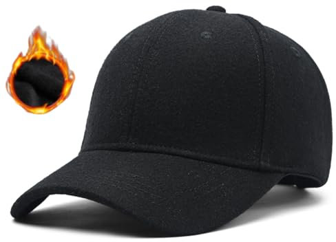 Herren Winter Basecap Schildmütze: Cuba Military Base Haube, Warme Wintermütze Trappermütze Wolle Baseball Cap Kappe, Männer Schildkappen Kopfbedeckung Hut, Groß Kopf XL XXL 61 62 63 cm schwarz