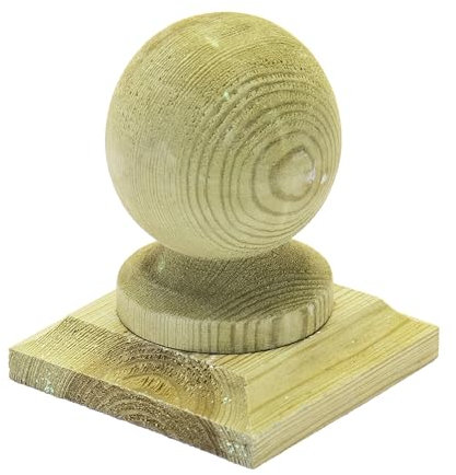 Timber Wooden Fence Post Cap & Ball Finial 100x100mm – Fits 3x3 Square Posts – Tanalised Pressure Treated EU Wood with Overhang for Better Protection – (Green Stain)