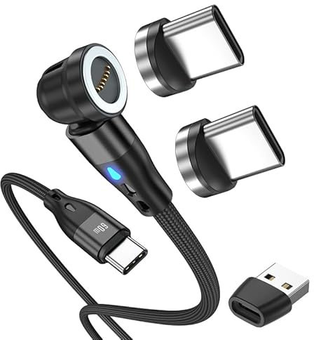 ElectroWorldFR câble USB magnétique 540° 2 mètres charge rapide et aimant puissant Type C vers Type C (2 embouts) Max 60W 2m
