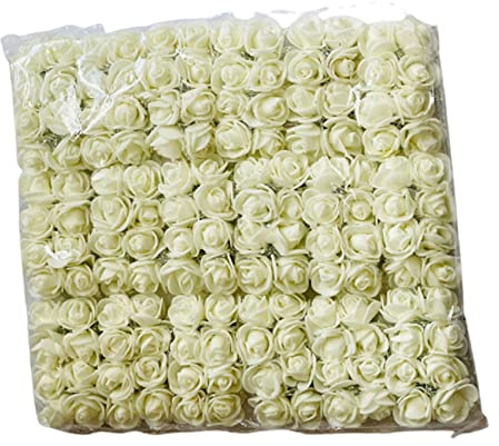 Artificial Flowers Foam Roses Ivory Wedding Flowers Fake Flowers with Stem Bridal Bouquets Birthday Wedding Party Flower Arrangement Crafts Accessories Home Party Decoration 144 pcs 5 Pack