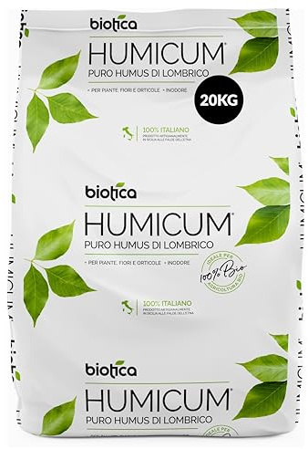 Biotica Puro Humus di Lombrico in Pellet 20kg per Piante, Fiori e Orto | Humicum Ammendante Organico Biologico con Acidi Umici e Fulvici – Migliora la Fertilità del Terreno e lo Sviluppo Radicale