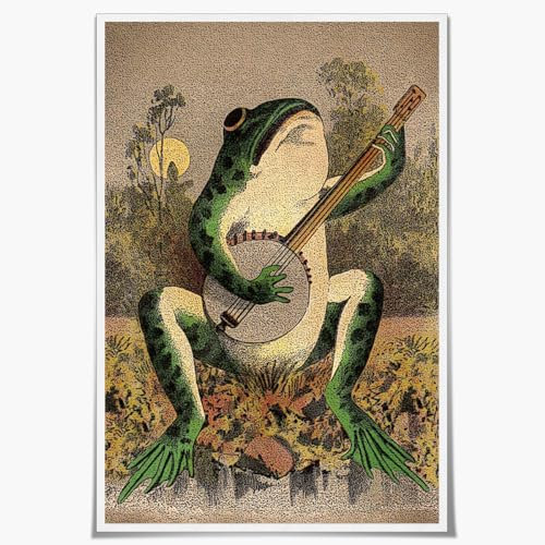 CCMXMKO Retro Frosch Comics Leinwand Wandkunst Lustige Boho Ästhetische Raumdekoration Poster Vintage Spielen Banjo Frosch Poster Drucke Wanddekoration Bild Wohnzimmer Schlafzimmer Wohnheim 40,6 x 61