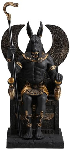 Veronese Design Skulptur Ägyptischer Gott Anubis sitzt auf Thron, Kunstharz, Schwarz / Gold, lackiert, 26,7 cm