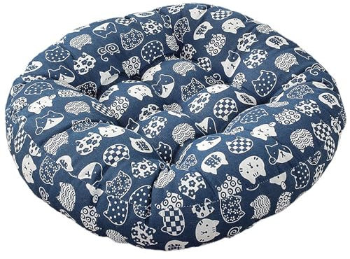 LZTENRETO Japanischer Stil Runde Sitzkissen,Groß Flachs Leinen Superdick Boden-Kissen Meditations-Kissen für Yoga Wohnbereich Balkon Innen Außen Tatami (Blau-2,60x60x12cm)