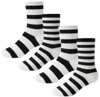 AKAMAS 4 paia di calzini da donna in cotone, calzini divertenti a righe nere bianche e nere,Calzini sportivi traspiranti, calzini alla moda, calzini colorati neri e bianchi