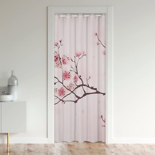Homewish Rideau de Porte Fleurs de Cerisier 150x203 cm, Floral Rose pour Fille Femme, de Placard Japonais Printanier, Occultant Rose Pâle