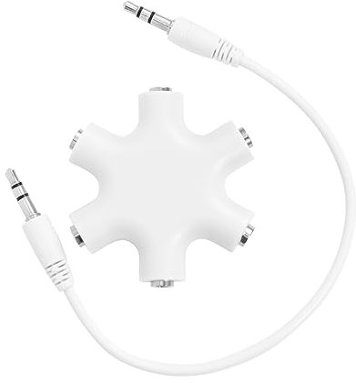 DOITOOL 3.5mm Snowflake Shape Earphones Adapter Audio Splitter 5-way Stereo Connector for Sharing Music White Cable, Suitable for Headphones and Earphones