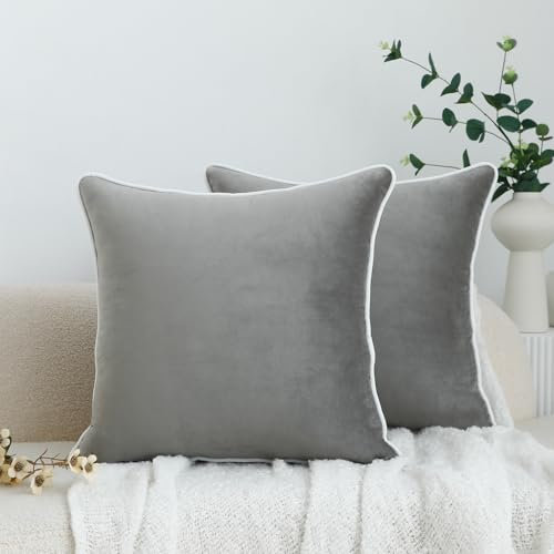 LIGICKY 2er Set Luxus Dekorative Kissenbezug Samt Weich Zierkissenbezüge Einfacher Quadratische Kissenbezüge Deko Kissen Sofakissen für Wohnzimmer Couch Weihnachten Dekor, Grau 45 x 45 cm