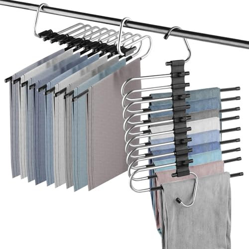 9 Etagen Hosenbügel Kleiderbügel Platzsparend 2 Stück Faltbare Multi Bügel Rutschfester, Multifunktionaler Schrank-Organizer aus mit Haken für Hosen,Schals,Jeans