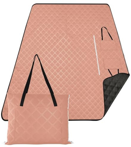 ODAWA Dunkler Lachs faltbare Picknickdecke sandfreie Outdoor-Matte Park Musikfestival Rasen Teppiche, 152 cm x 203 cm