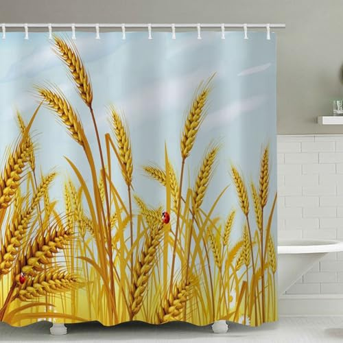 FAIRYGATE Duschvorhang Fenster Bathroom Curtains Duschvorhang Textil Stoff 180 x 180cm Badevorhang Badewanne Polyester Anti Schimmel Schnell Trocknende mit 12 Duschvorhangringen B9905