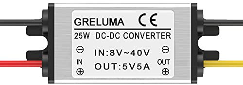Greluma 1 pezzo convertitore di tensione step down DC 12V 24V a 5V 5A(ingressi 8-40V),riduttore di tensione del modulo regolatore di potenza da 25W per auto sistema solare della barca del camion
