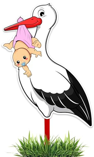 GLÜCKSGUT® Klapperstorch Baby Rosa, 88 cm | 2-teiliges Set | Geburtsstorch inkl. Bambusstab + Grußkarte | Storch Geburt für Draussen & Drinnen | Geburtsgeschenk