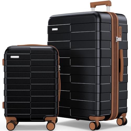 Vipbox Valise Set 2 Rigides 55+75cm (3 Ans DE Service VIP) Sets de Bagages Extensible Polycarbonate Ultra Legere et Durable Valise de Voyage Cabine avec Serrure TSA et 4 Roues, Noir Premium